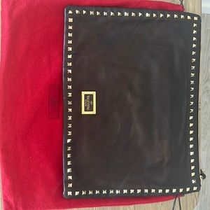 Valentino leather black stud clutch